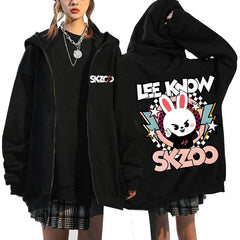 SKZ Pattern Printed Zip-up Black Hoodie