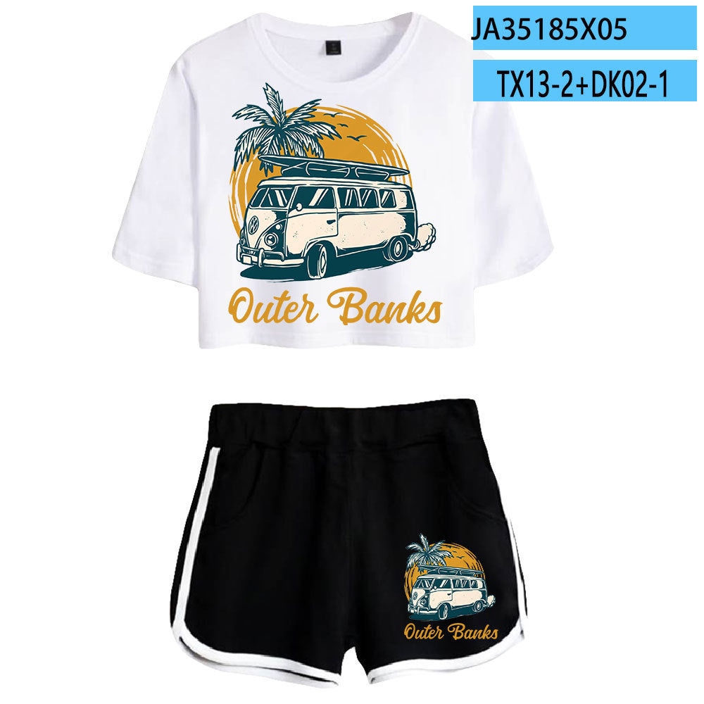 Women's Short-sleeved Crop T-shirt Shorts