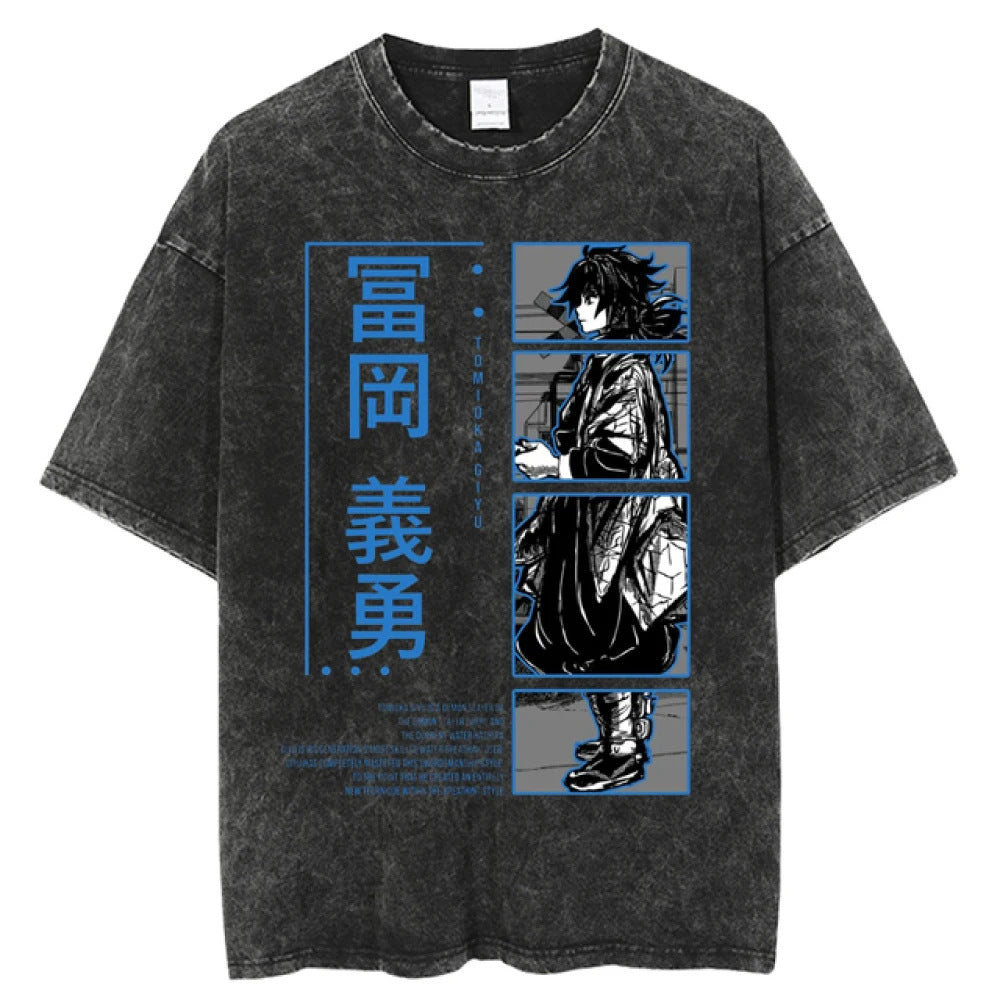 Retro Unisex Washed Anime Loose T-shirt