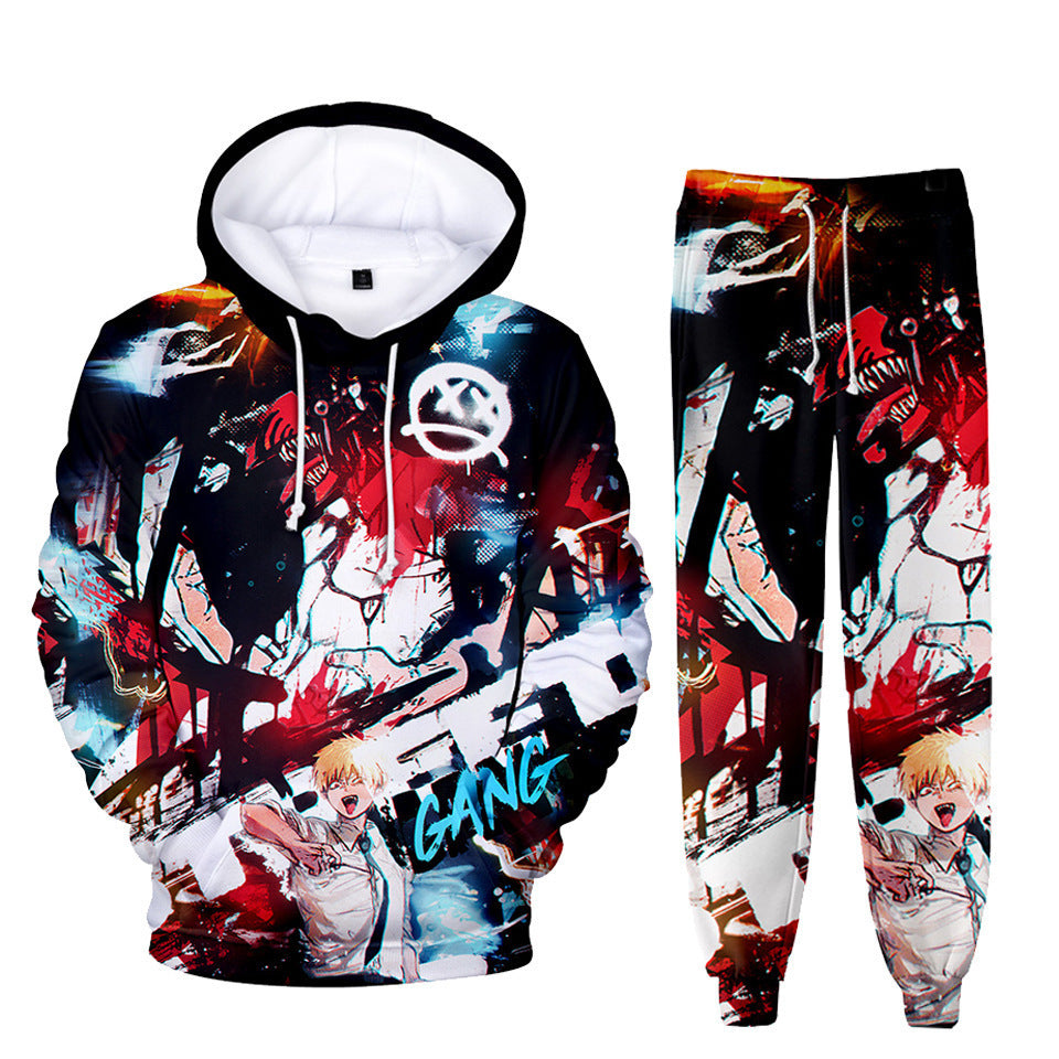 Trendy Anime Digital Print Hoodie Trousers Suit