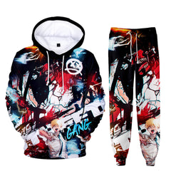 Trendy Anime Digital Print Hoodie Trousers Suit
