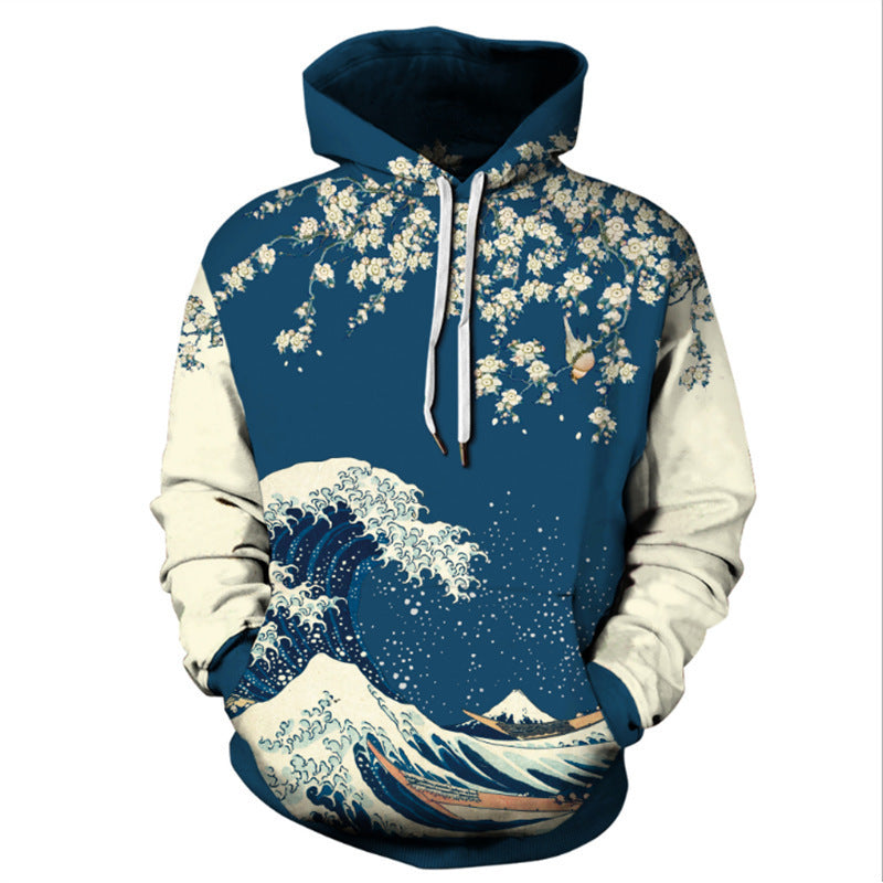 Retro Unisex Floral Digital Print Pattern Hoodie