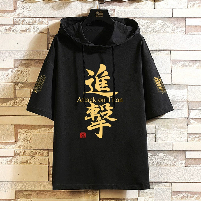 Men's Anime Hooded Short Sleeve Cotton T-Shirt