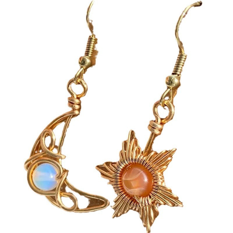 Sun and Moon Earrings Wire-Wrapped Crystal Earrings