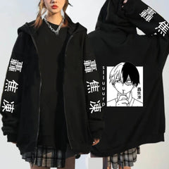 Unisex Anime Printed Zipper Pullover Hoodie