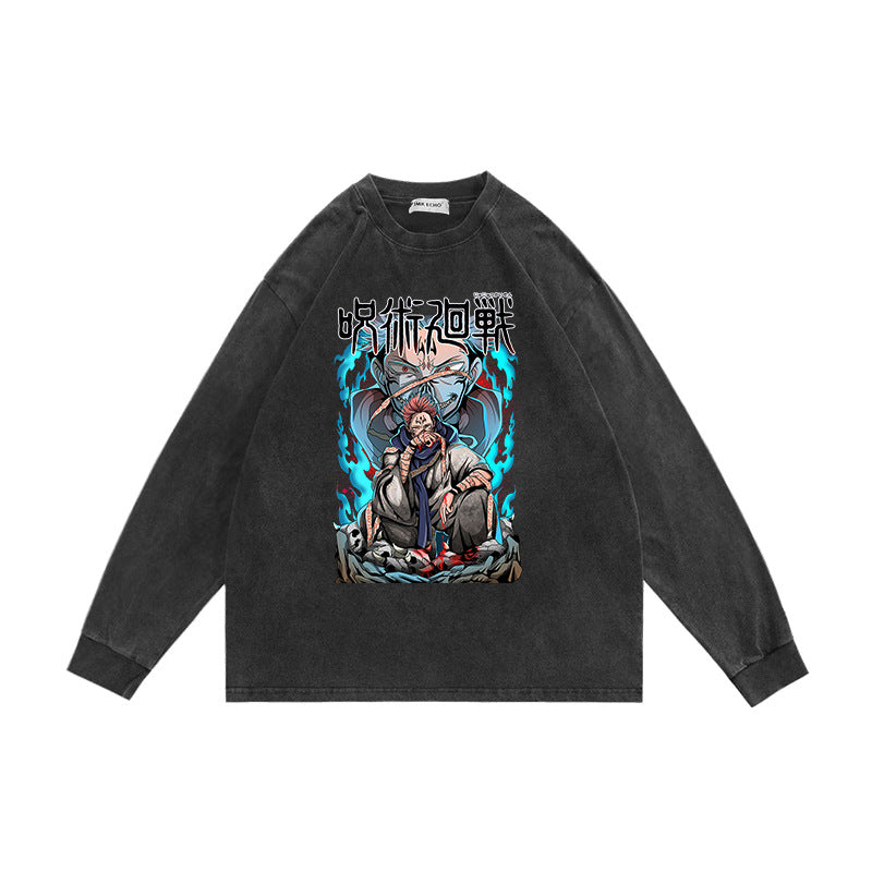 Retro Washed Anime Crew Neck Sweatshirt