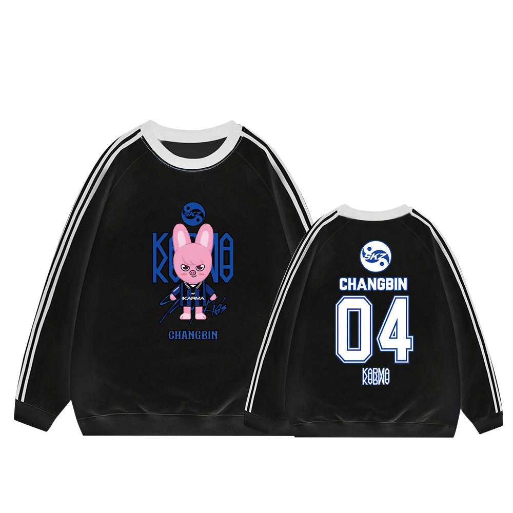 Karma Cartoon Doll Stripe Crew Neck Sweatshirt