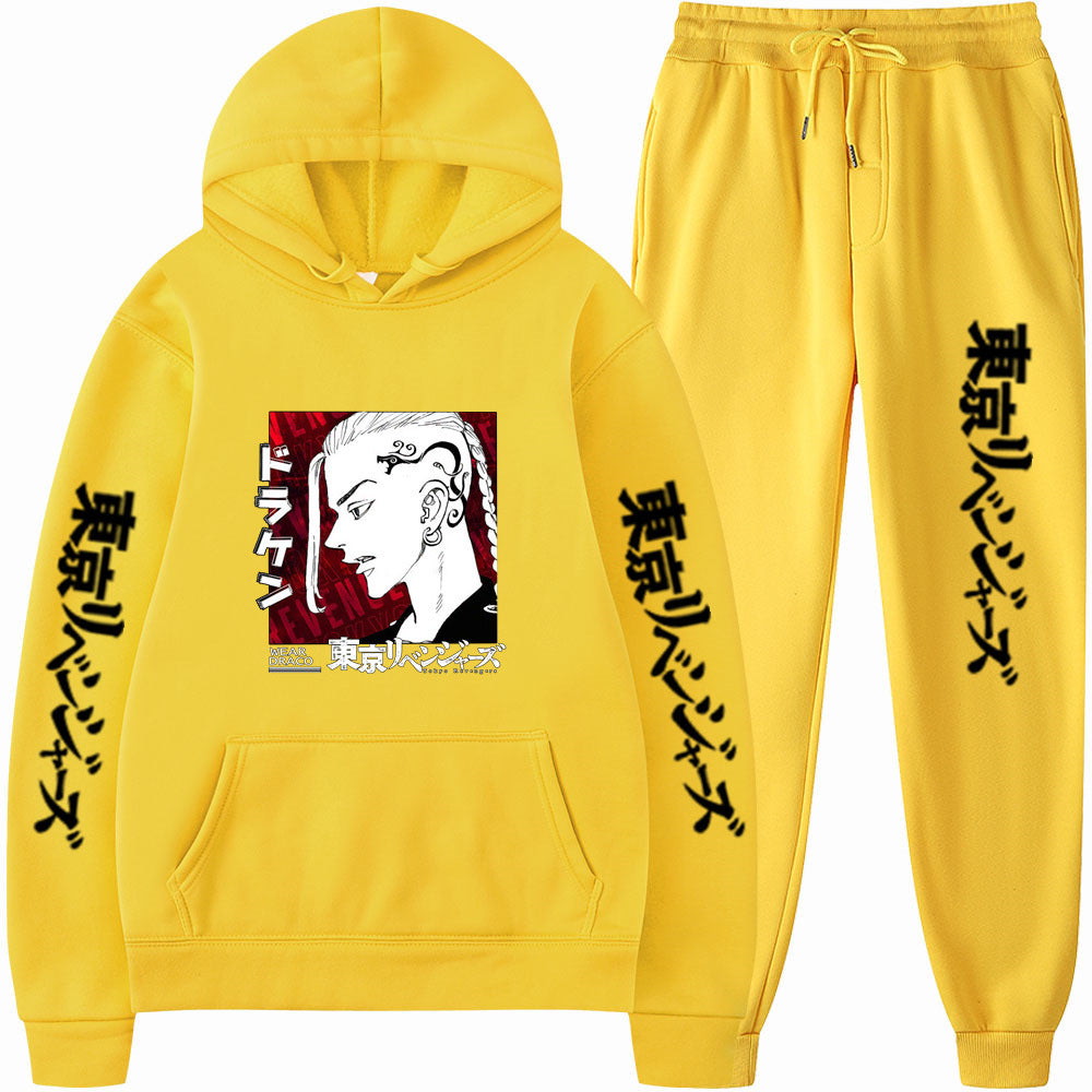 Unisex Anime Loose Casual Sports Hoodie Pants Suit