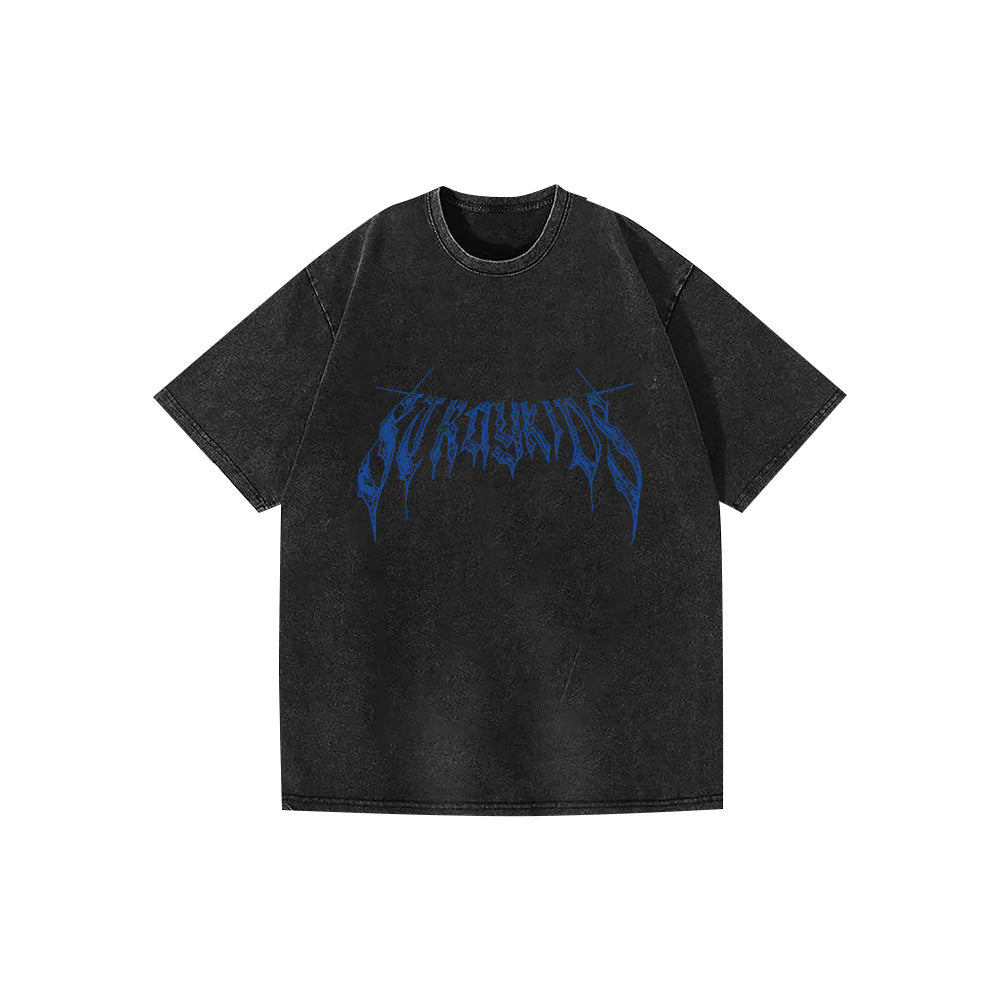 Retro KPOP Logo Short-sleeved Washed T-shirt