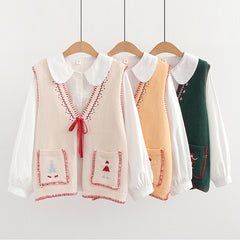 Women's V-neck Lace-up Knitted Vest Cardigan