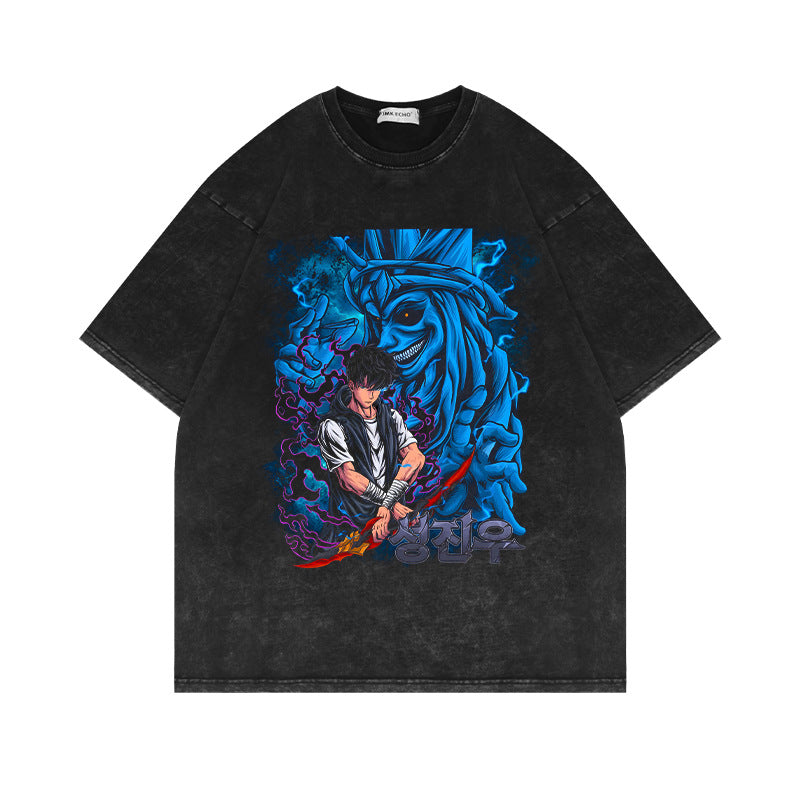 Retro Washed Anime Short-sleeved T-shirt