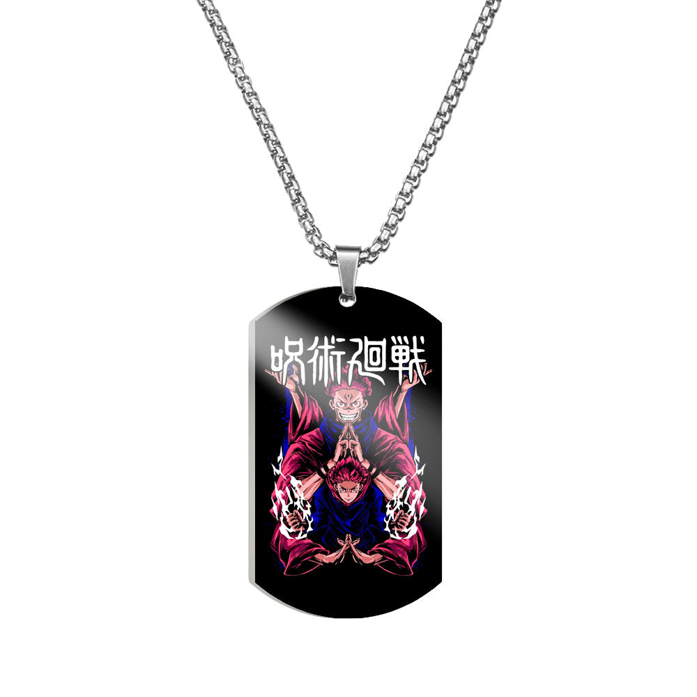 Trendy Anime Printed Dog Tag Necklace