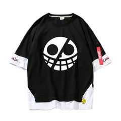 Trendy Anime Luffy Fake Two Piece Short-sleeved T-shirt