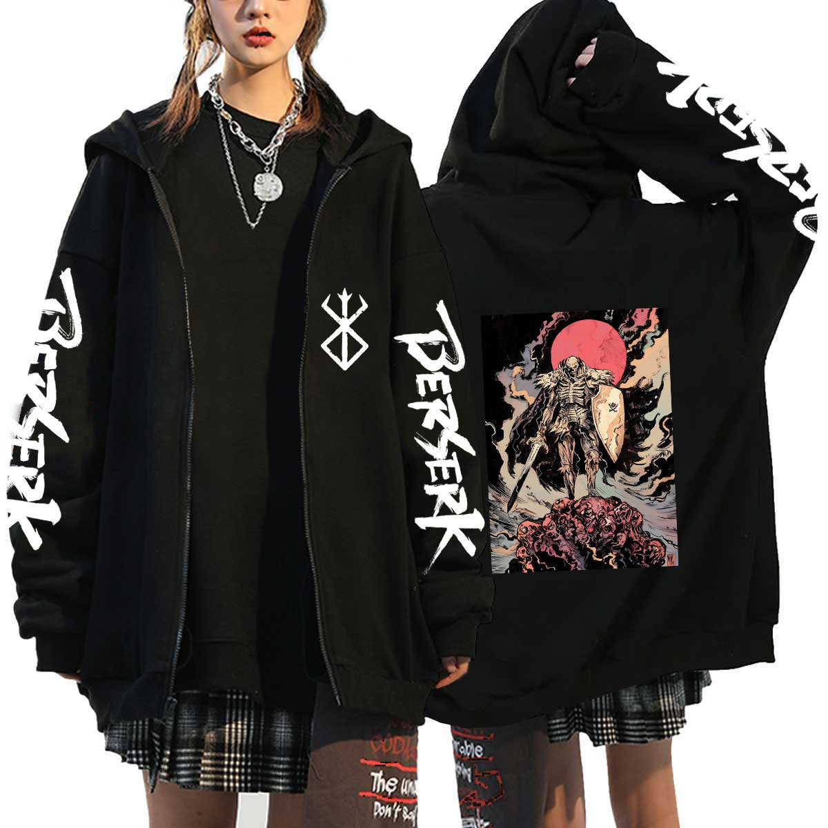 Unisex Anime Logo Printed Zip Up Hoodie