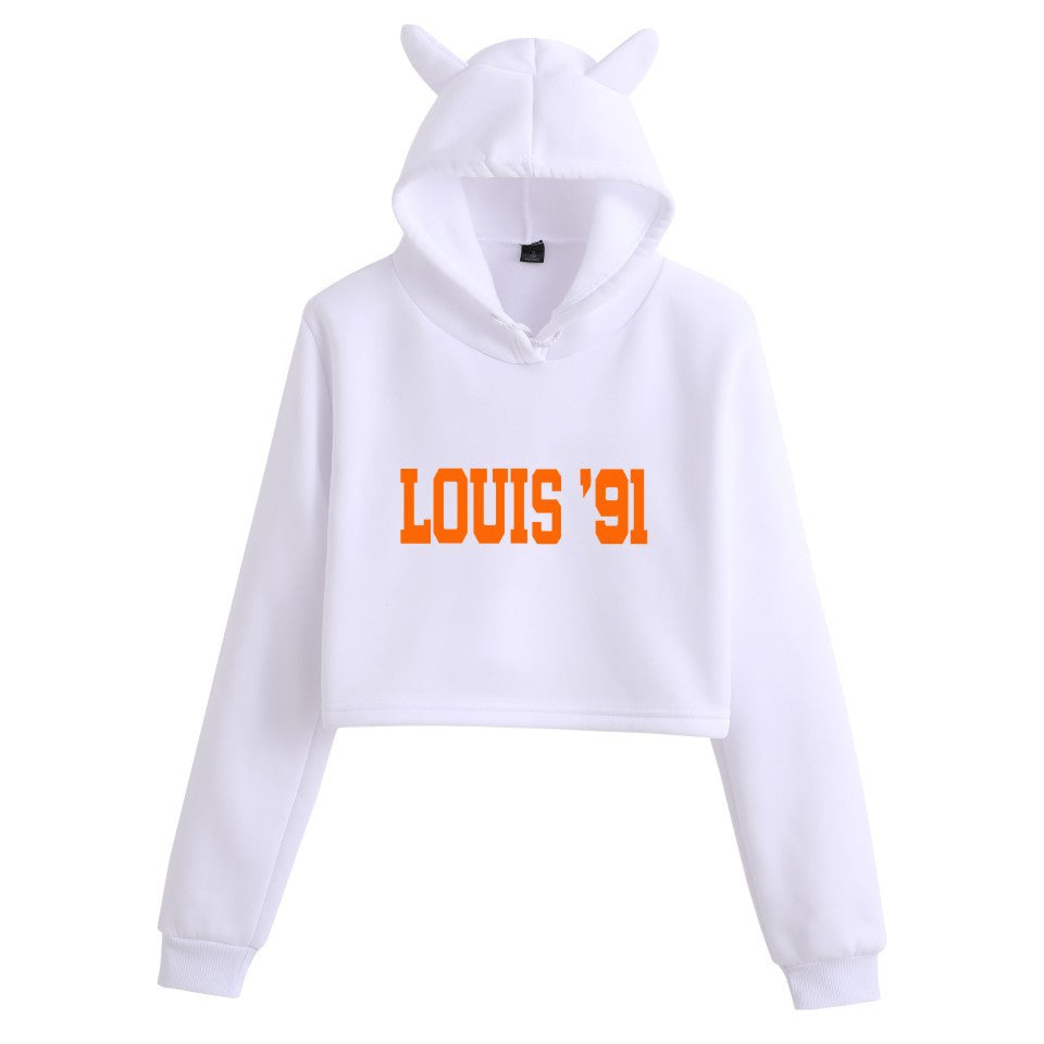 Women's 1D Letter Printed Crop Casual Hoodie