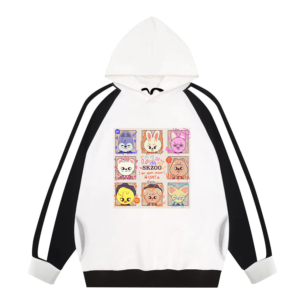 Cartoon SKZ Print Color Block Hoodie