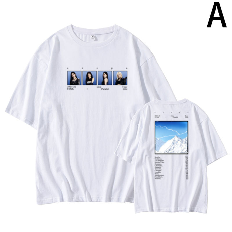 KPOP Printed SynkParallelLine Short-sleeved T-shirt