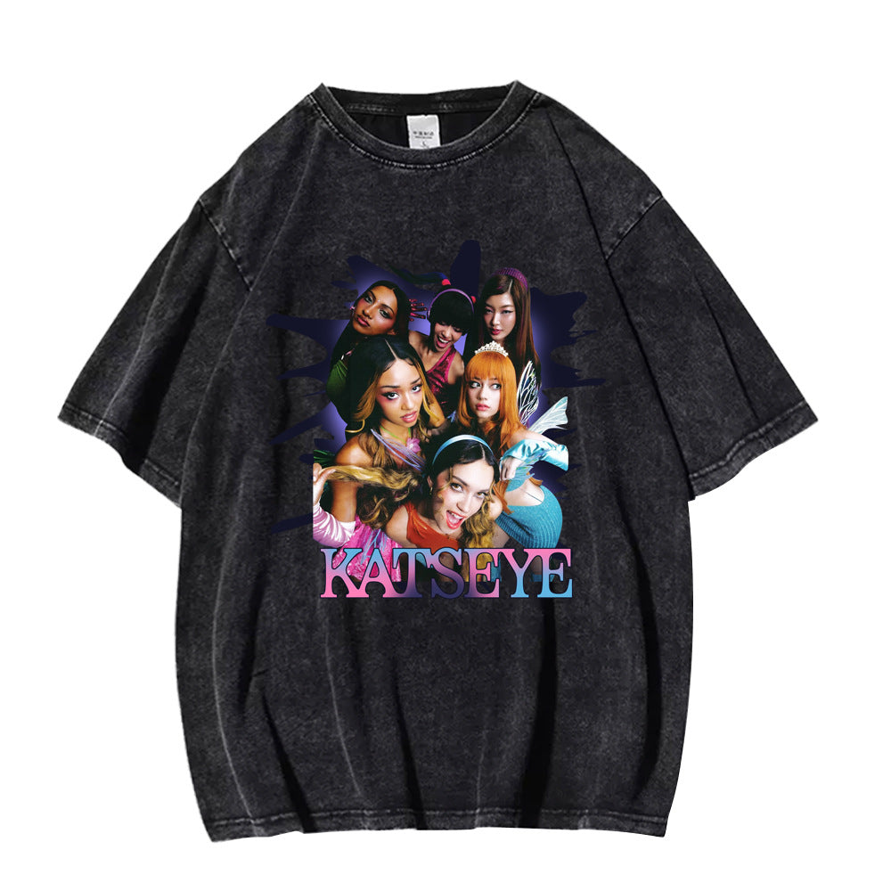 KATSEYE Logo Pattern Cotton Washed T-shirt
