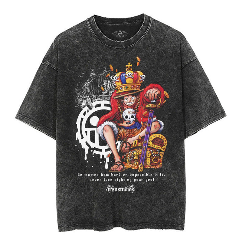 Vintage Luffy Anime Washed Short-sleeved T-shirt