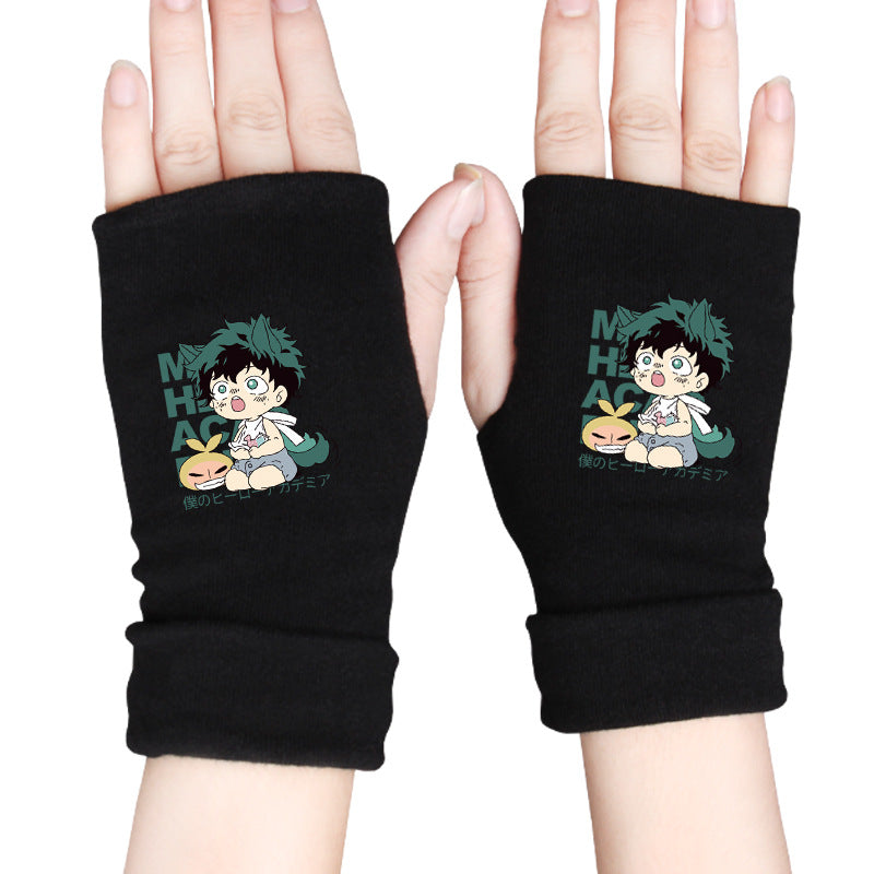 Trendy Anime Warm Half Finger Gloves