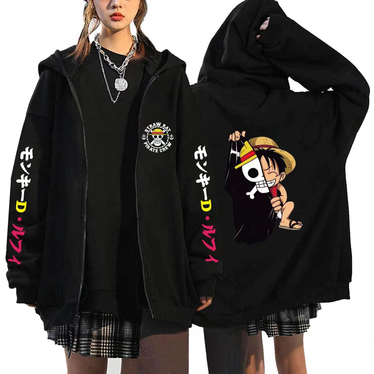 Unisex Luffy Printed Zipper Casual Hooded Jacket