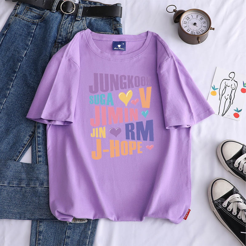 Unisex Trendy Kpop Letter Print Crew Neck T-shirt