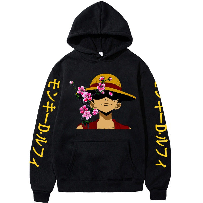 Unisex Luffy Floral Printed Loose Hoodie