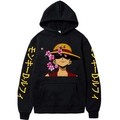 Unisex Luffy Floral Printed Loose Hoodie