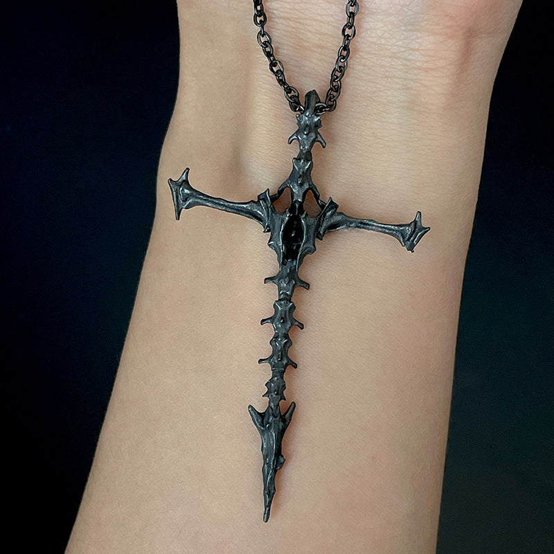 Dark Aesthetic Skeleton Cross Pendant Necklace