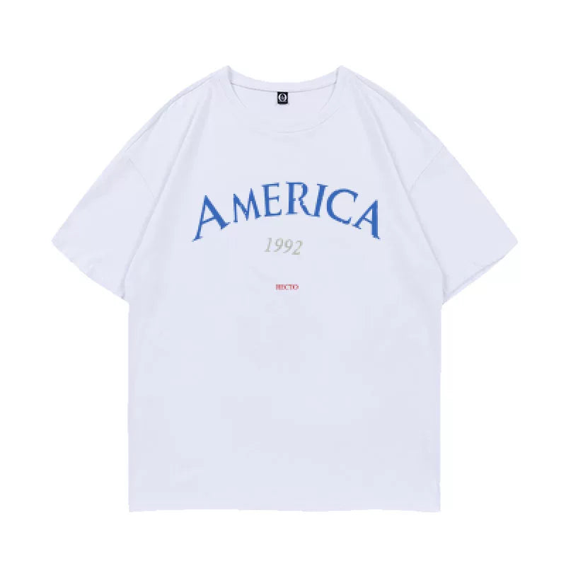 Yushi Same AMERICA Letter Short-sleeved T-shirt