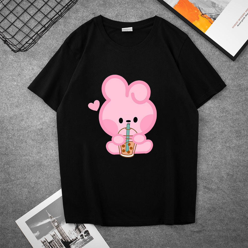 Cute Women's Kpop Cartoon Printed Loose T-shirt