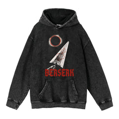 Retro Anime Washed Black Loose Hoodie