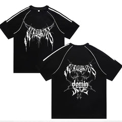 Unisex Kpop Logo Printed Stripe Loose T-shirt