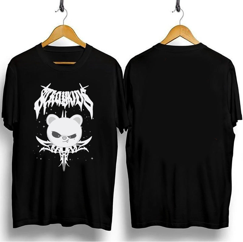 Kpop Cartoon Black Short-sleeved T-shirt Top