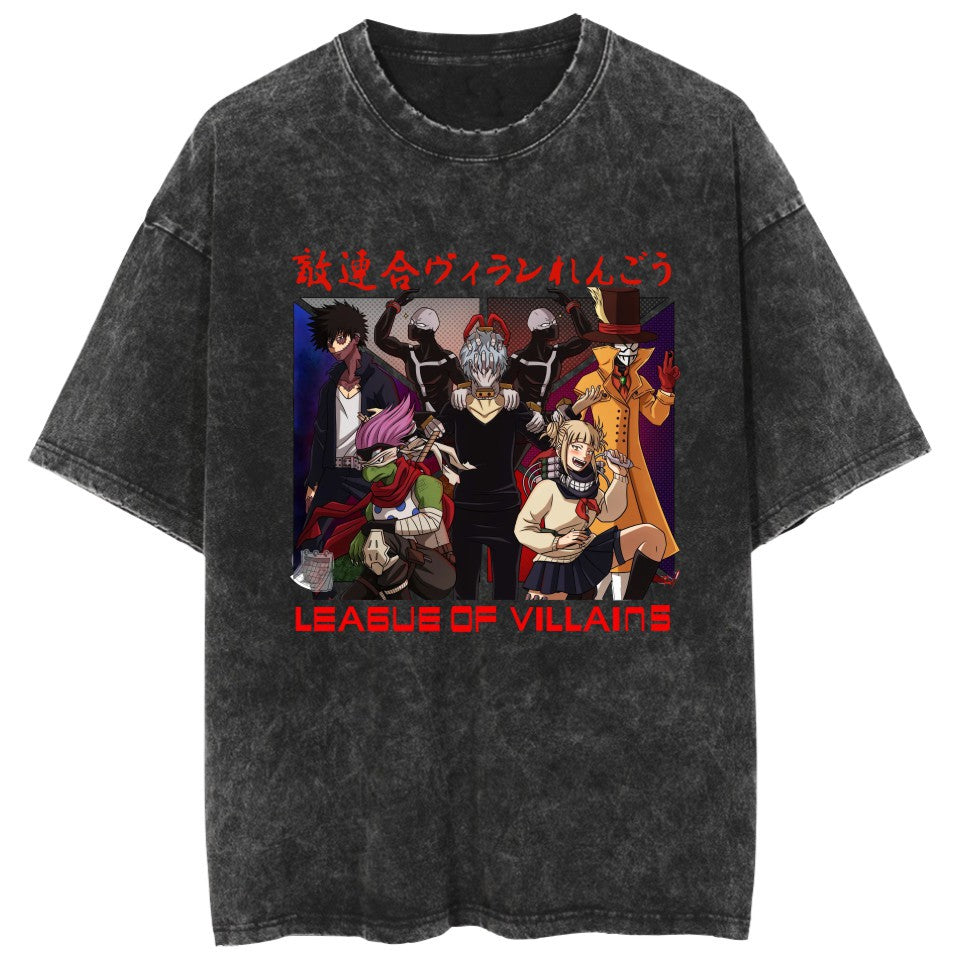 Casual Anime Deku Dabi Pattern Washed T-shirt