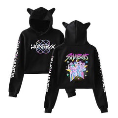 HUNTRIX Print Cat Ears Cropped Hoodie