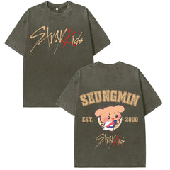 KPOP SEUNGMIN Short-sleeved Washed T-shirt