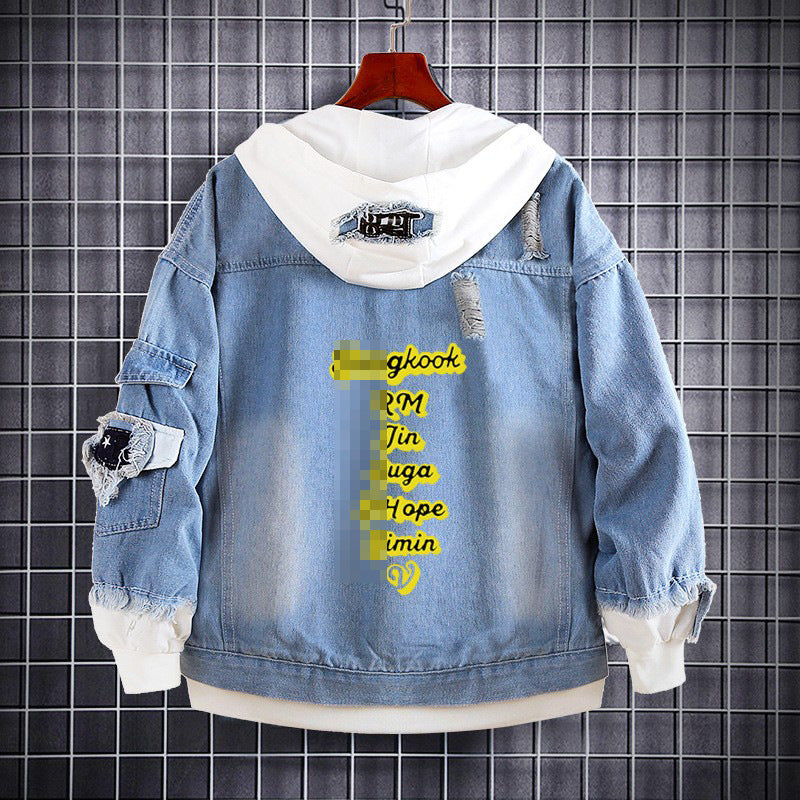 Unisex Kpop Fake Two-piece Denim Jacket