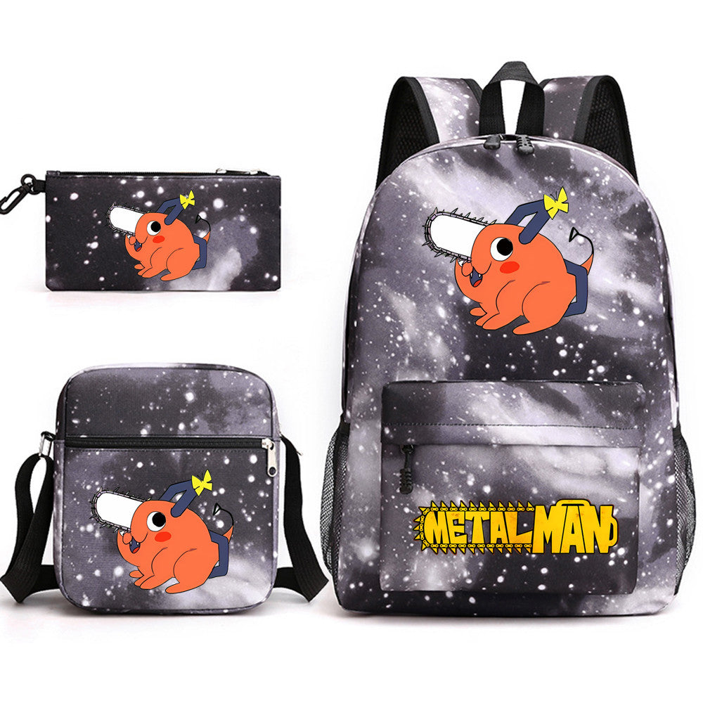 Pochita School Bag Three-piece Backpack