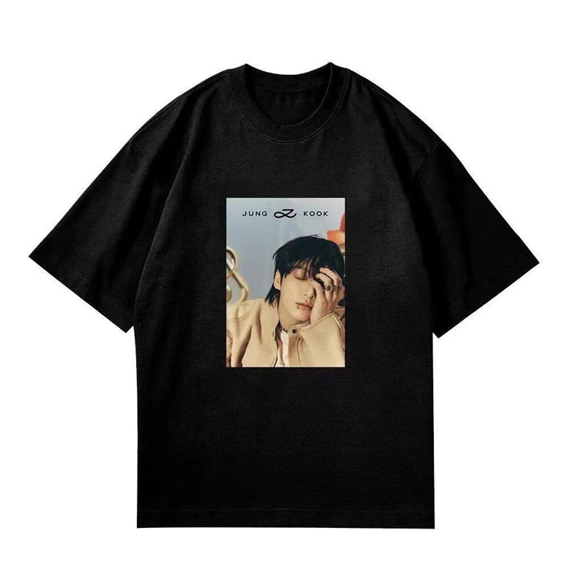 Unisex Kpop Pattern Cotton Loose T-shirt