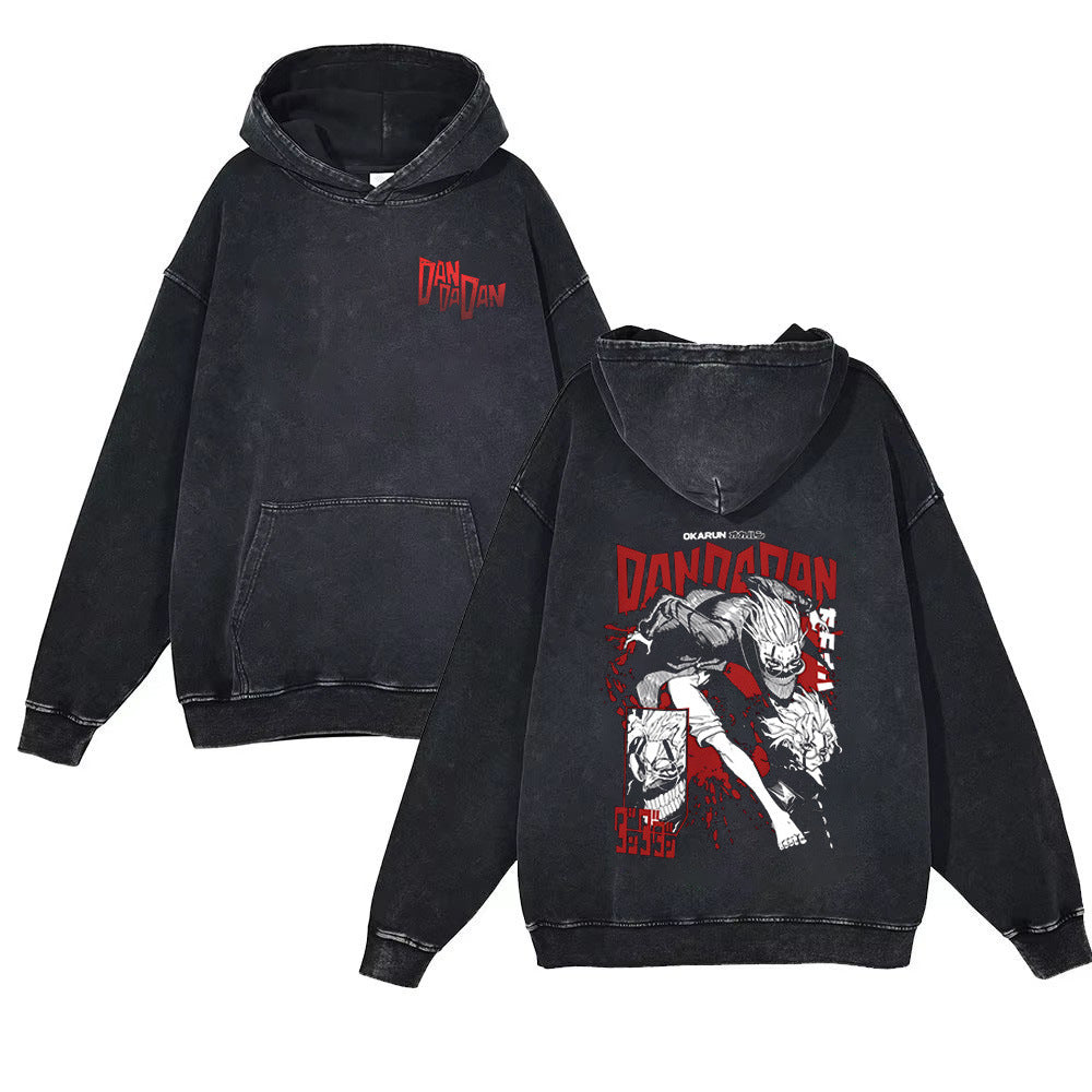 Vintage Anime Print Washed Loose Hoodie