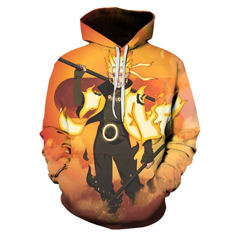 Trendy Anime Digital Print Loose Casual Pullover Hoodie