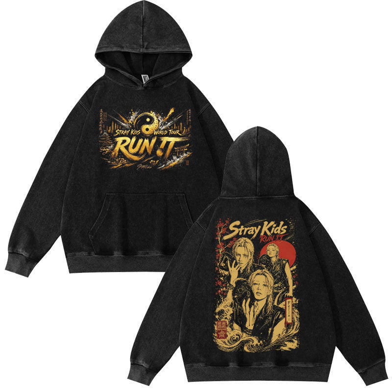 SKZ World Tour Run It Cotton Washed Hoodie Top