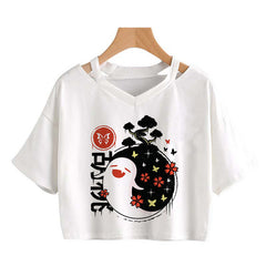 Cute Girls Hutao Game Print Cropped T-shirt