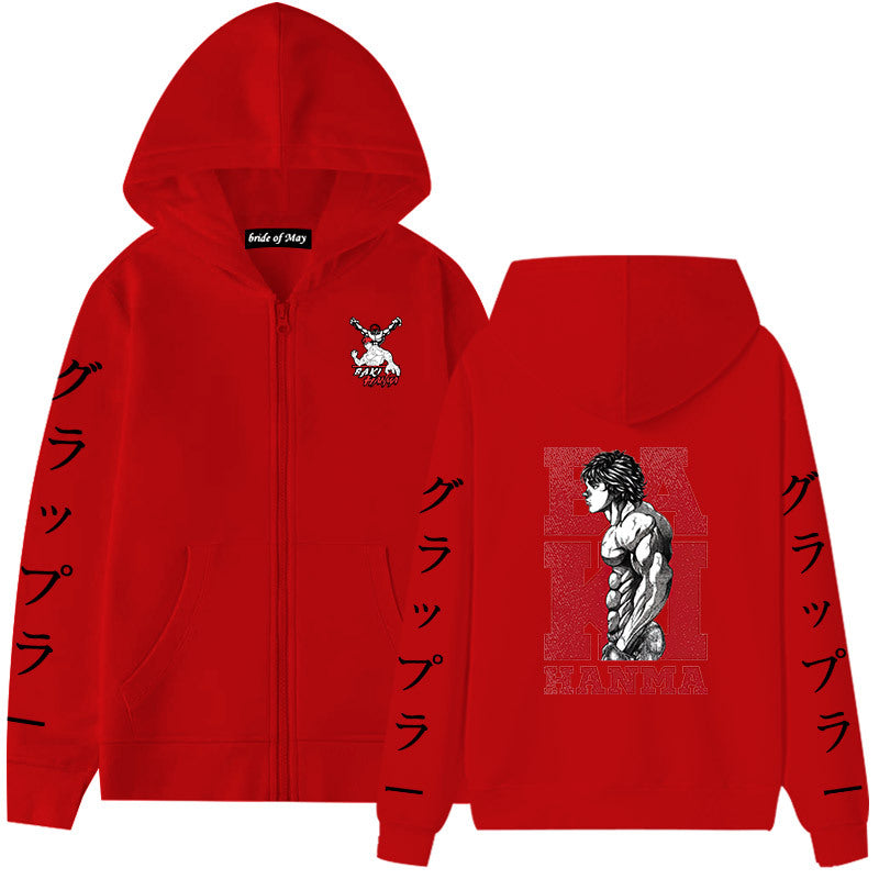 Unisex Casual Baki Anime Zip Up Hoodie