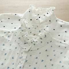 Korean Style Standing Collar Printed Cotton Shirt