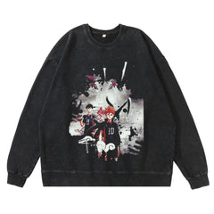 Retro Washed Casual Graphic Printed Loose Sweatshirt