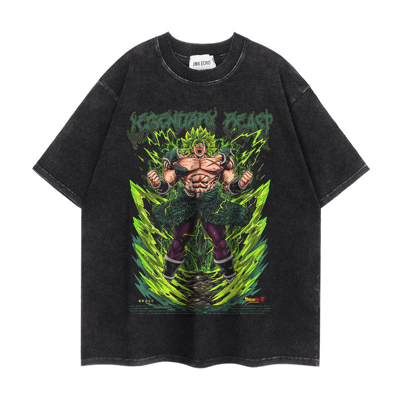 Trendy Anime Loose Washed Short-sleeved T-shirt