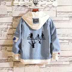FRIENDS DONT LIE Print Hooded Denim Jacket