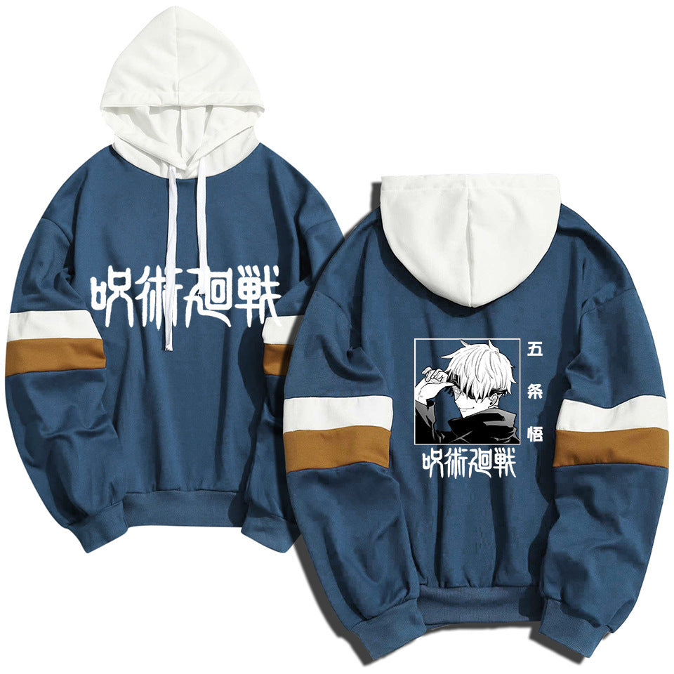 Unisex Anime Printed Color Block Casual Hoodie